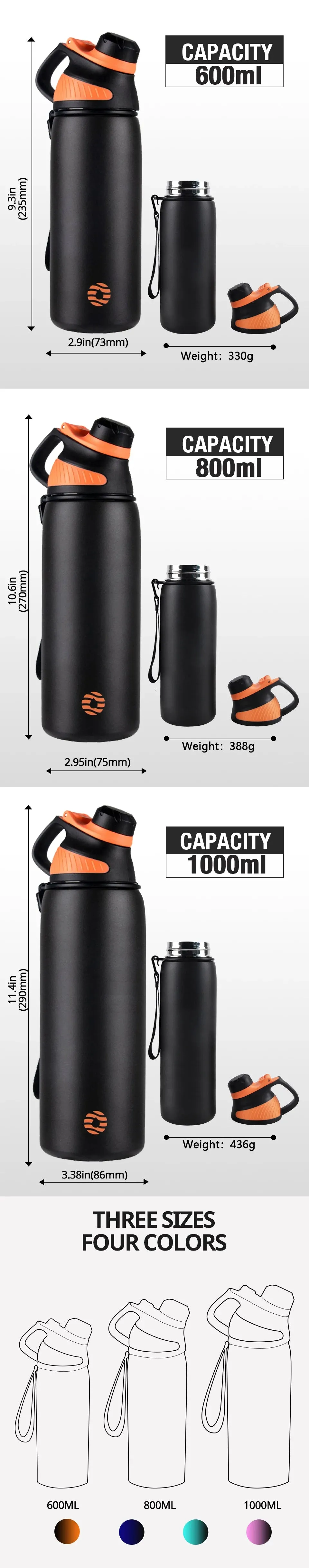 1 Liter Stainless Steel Sports Water Bottle Vacuum Flask