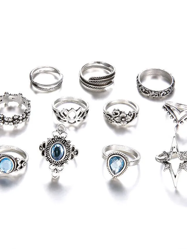 11-Piece Acrylic Alloy Ring Set for Women - Classic Sporty Birthday Gift