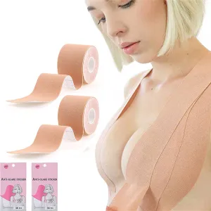 2 Pack 16.4ft XL Breast Lift Tape for Large Breasts, Breathable Chest Support Tape, Athletic Tape Body Tape Breathable Breast Athletic Tape, Adhesive Body Tape Extra Gift 72pcs Body& Clothing Tape