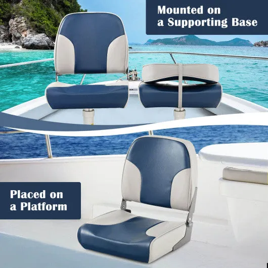 2 Pieces Low Back Boat Seat Set with Sponge Padding and Aluminum Hinges-Blue