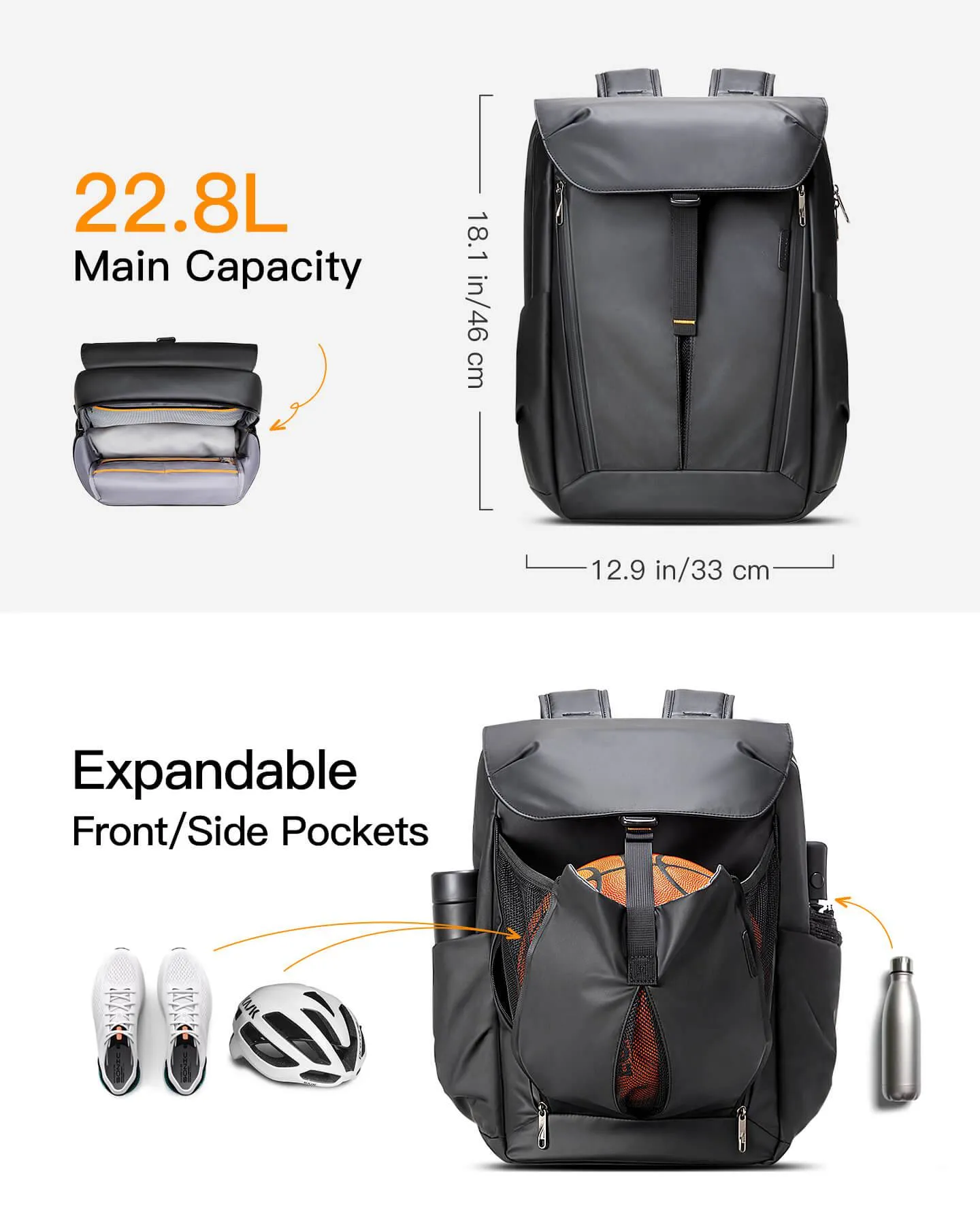 22.8L Splashproof & Expandable large storage space Backpack, BP01006