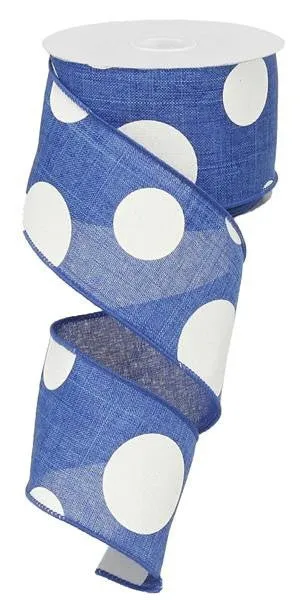 2.5" x 10yd Linen Giant Dot Ribbon: Royal Blue/White