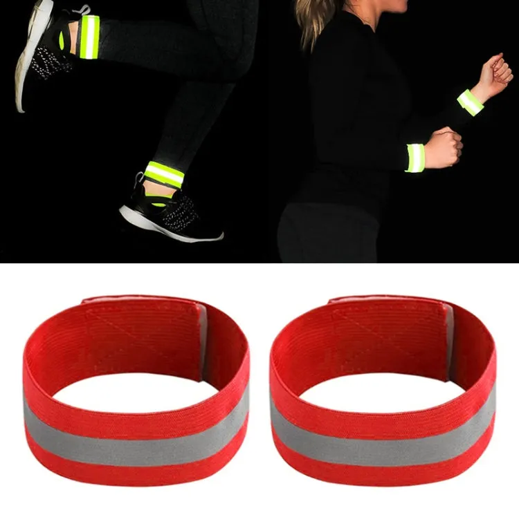 2pcs Reflective Band Outdoor Sports Running Cycling Night Warning Wrist Band(Red)