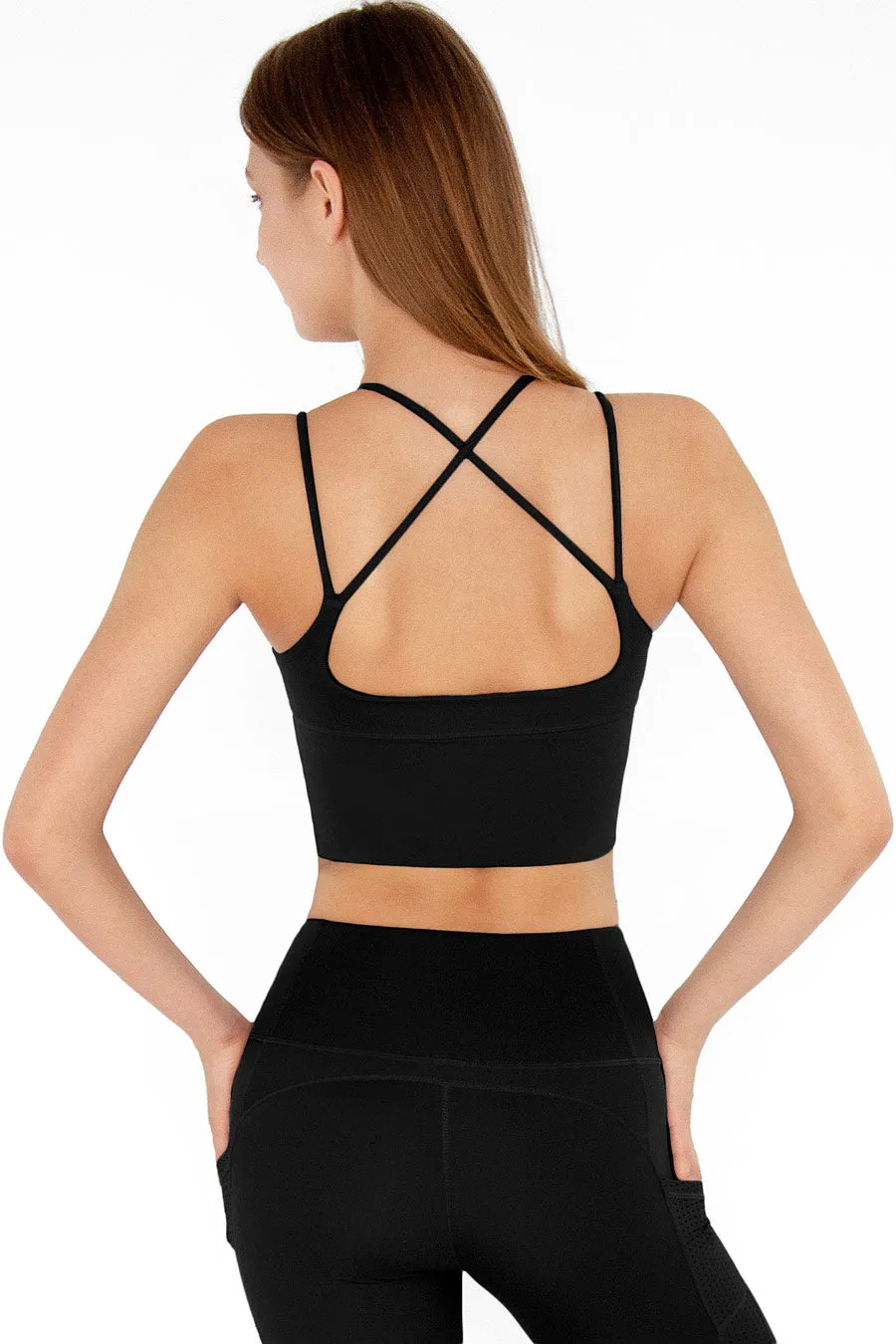 4 for $54 - Black Kelly Strappy Long Line Padded Sports Bra - Women