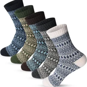 5 Pack Warm Wool Crew Socks - Fuzzy With Winter Comfort