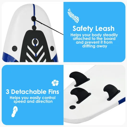 6 Feet Surfboard with 3 Detachable Fins-White