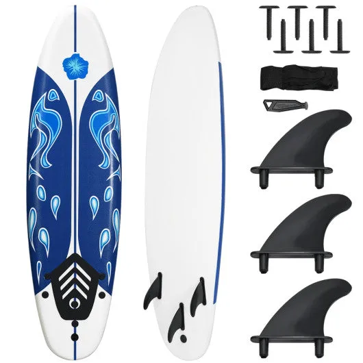 6 Feet Surfboard with 3 Detachable Fins-White