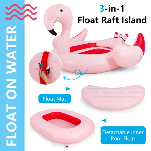 6 People Inflatable Flamingo Floating Island with 6 Cup Holders for Pool and River