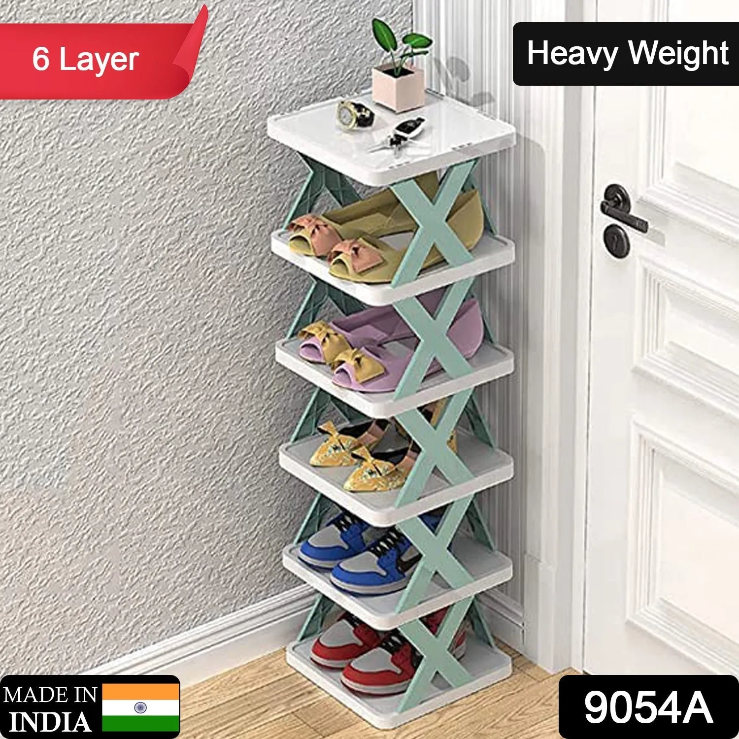 9054A   6 LAYER SHOE RACK DESIGN LIGHTWEIGHT ADJUSTABLE PLASTIC FOLDABLE SHOE CABINET STORAGE PORTABLE FOLDING SPACE SAVING SHOE ORGANIZER HOME AND OFFICE