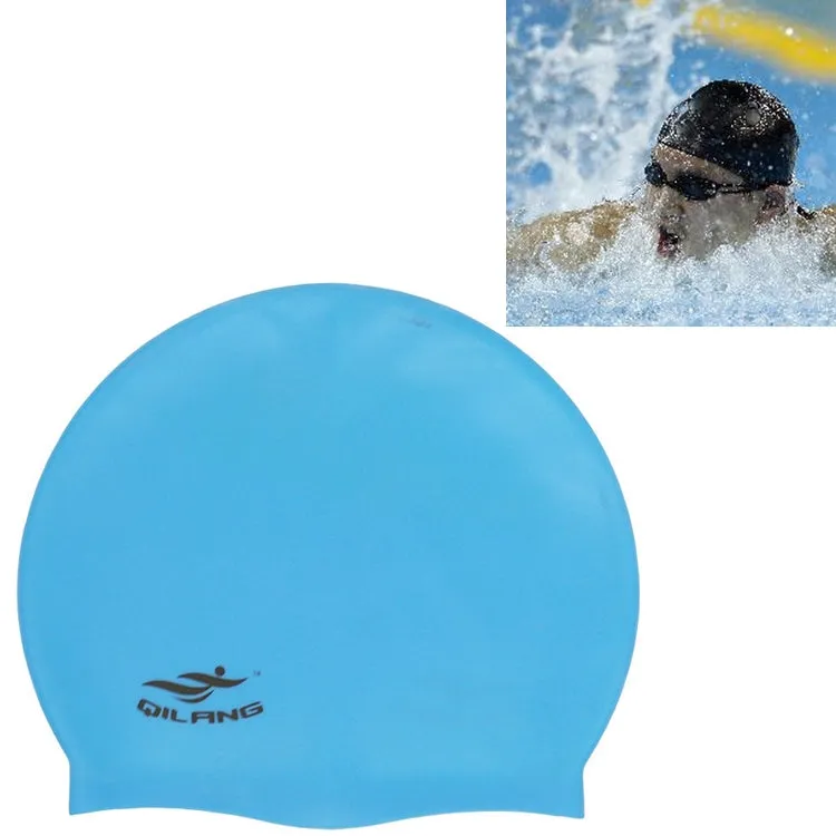 Adult Solid Color Waterproof Silicone Swimming Cap(Sky)