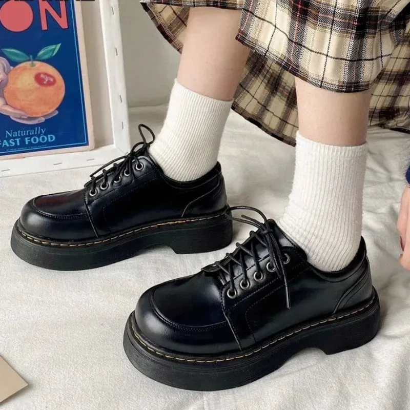 Aiertu Japanese School Uniform shoes Jk Student Shoes Girls Women Kawaii Lolita Soft Girl Round Toe lolita Platform Mary Jane Shoes