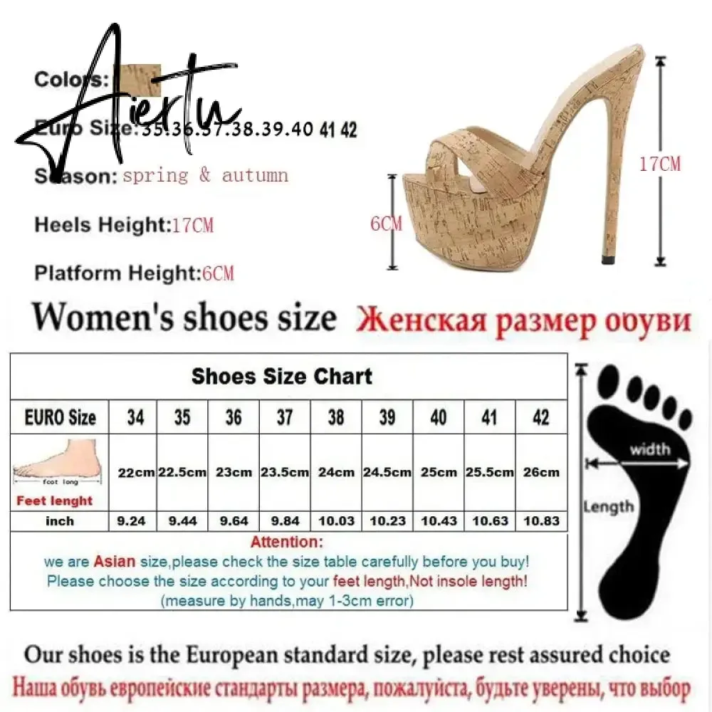 Aiertu NEW Sexy 17CM Thin Heels Slippers Women 2024 Summer  Platform High Heel Peep Toe Fashion Slip-On Party Shoes Apricot