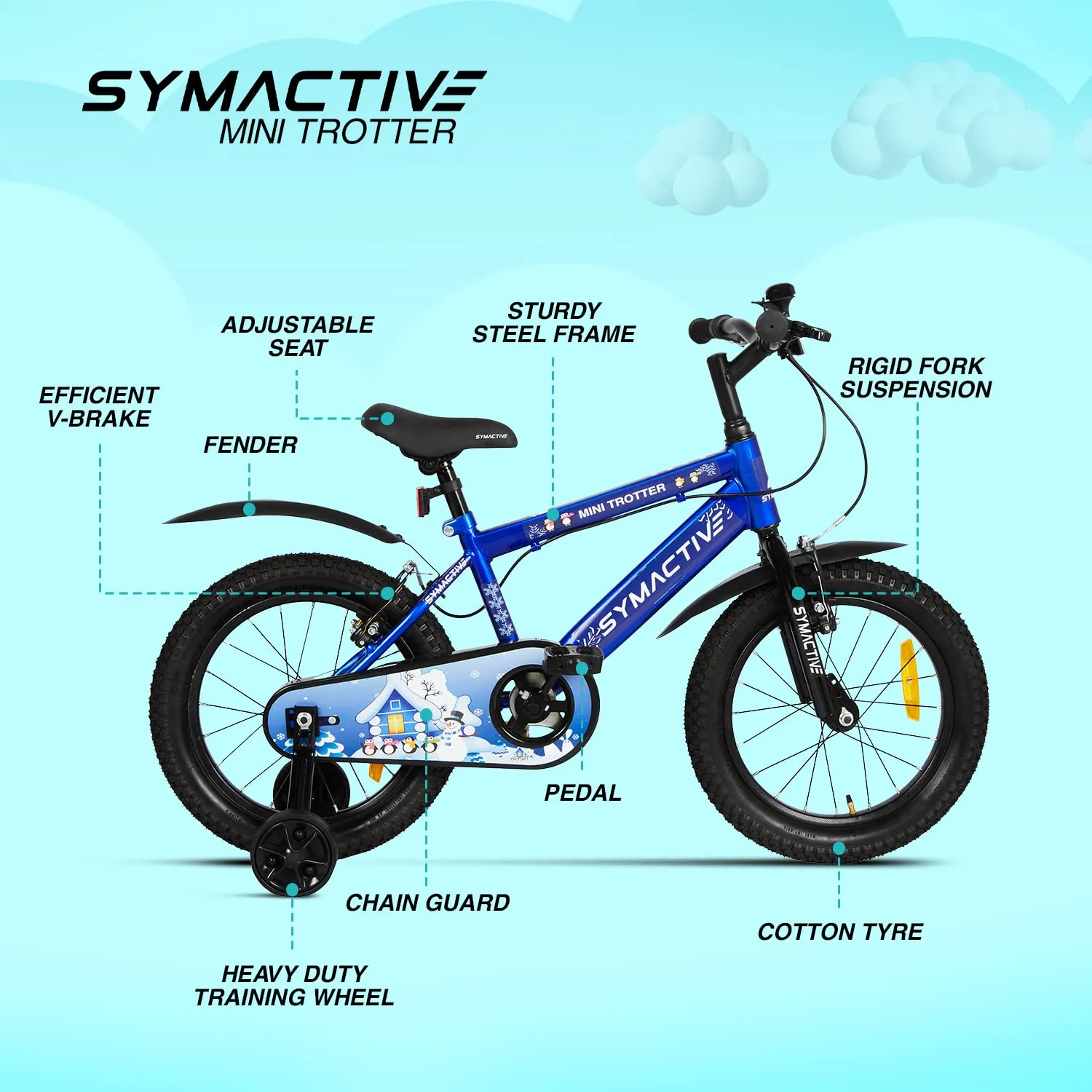 Amazon Brand - Symactive Mini Trotter, 16T Single Speed Kids Bike/Bicycle/Cycle, V-Brakes, Frame Size: 10.6 inch, Age: 5-10 Yr, Steel Rim (Blue, Unisex), Rigid