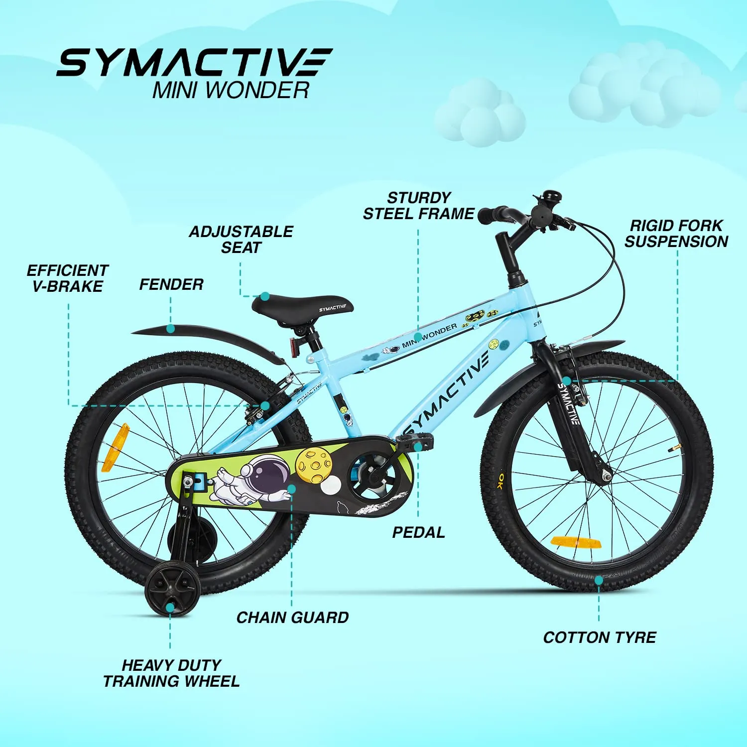 Amazon Brand - Symactive Mini Wonder, 20T Single Speed Kids Bike/Bicycle/Cycle, V-Brakes, Frame Size: 11.2 inch, Age: 5-12 Yr, Steel Rim (Blue, Unisex), Rigid