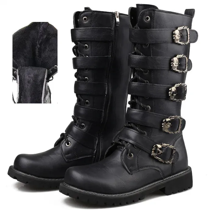 Amozae-New Men's Leather Motorcycle Boots Military Boots Gothic Belt Punk Boots Men's Shoes Outdoor Tactical Military Boots