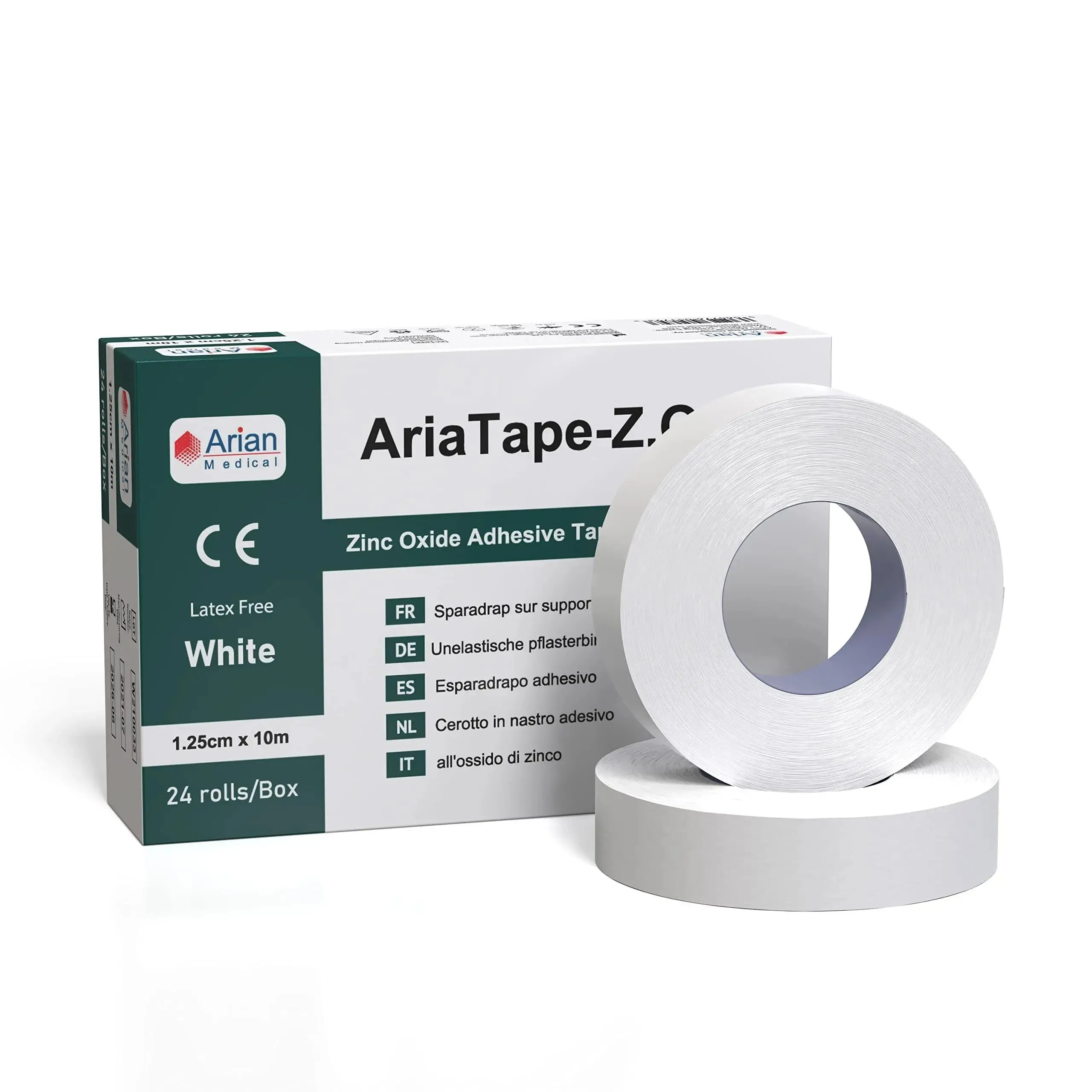 AriaTape Zinc Oxide Adhesive Tape- 1.25cm X 10m Tape - 12 Rolls