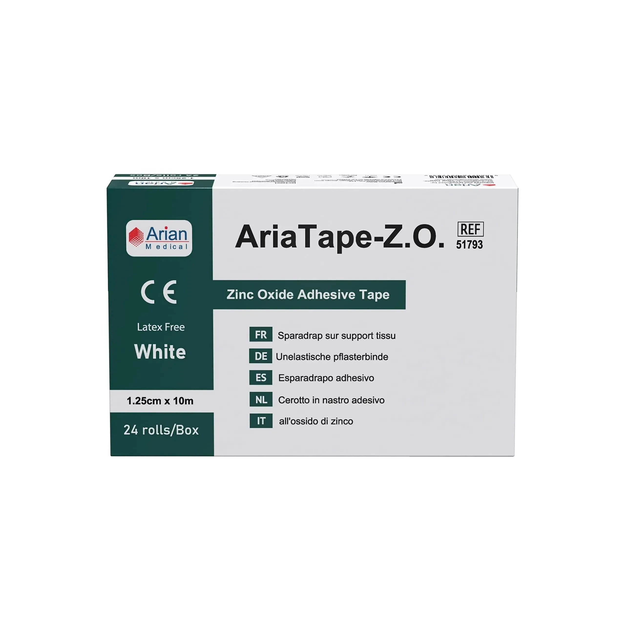 AriaTape Zinc Oxide Adhesive Tape- 1.25cm X 10m Tape - 12 Rolls