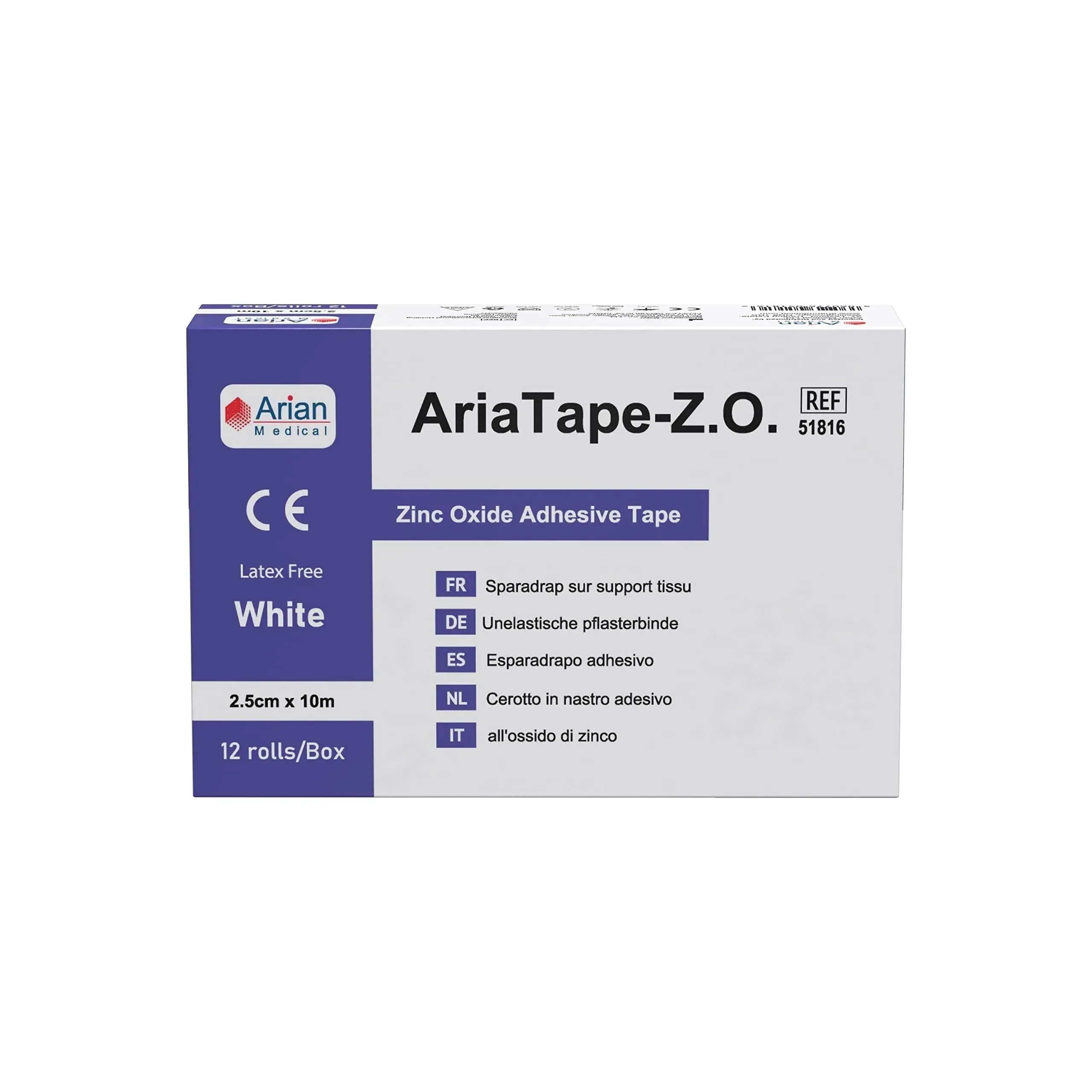 AriaTape Zinc Oxide Adhesive Tape- 2.5cm X 10m Tape - 6 Rolls