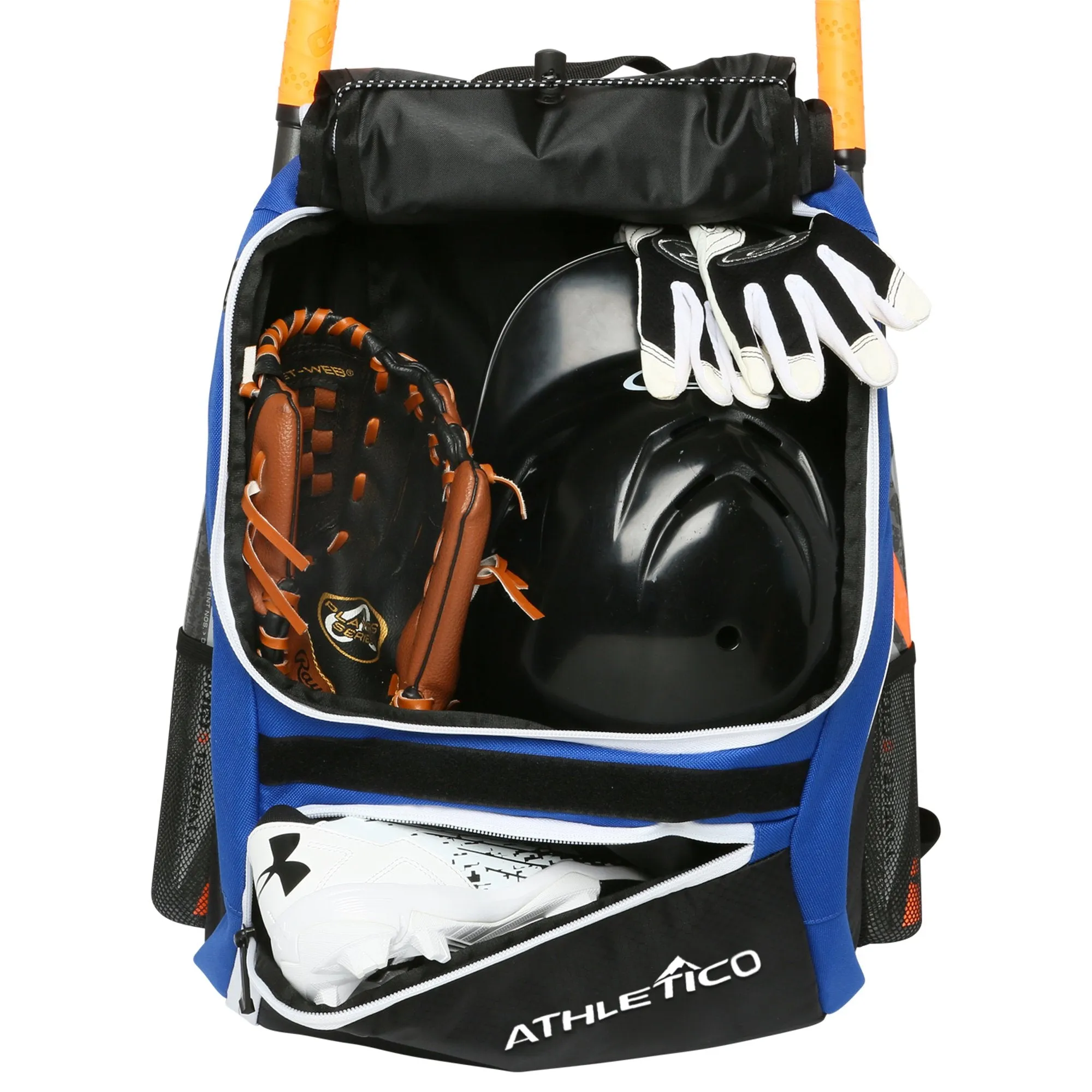 Athletico Baseball Bat Bag - Backpack for Baseball, T-Ball & Softball Equipment & Gear for Youth and Adults | Holds Bat, Helmet, Glove, Shoes | Separate Shoe Compartment & Fence Hook (Blue)