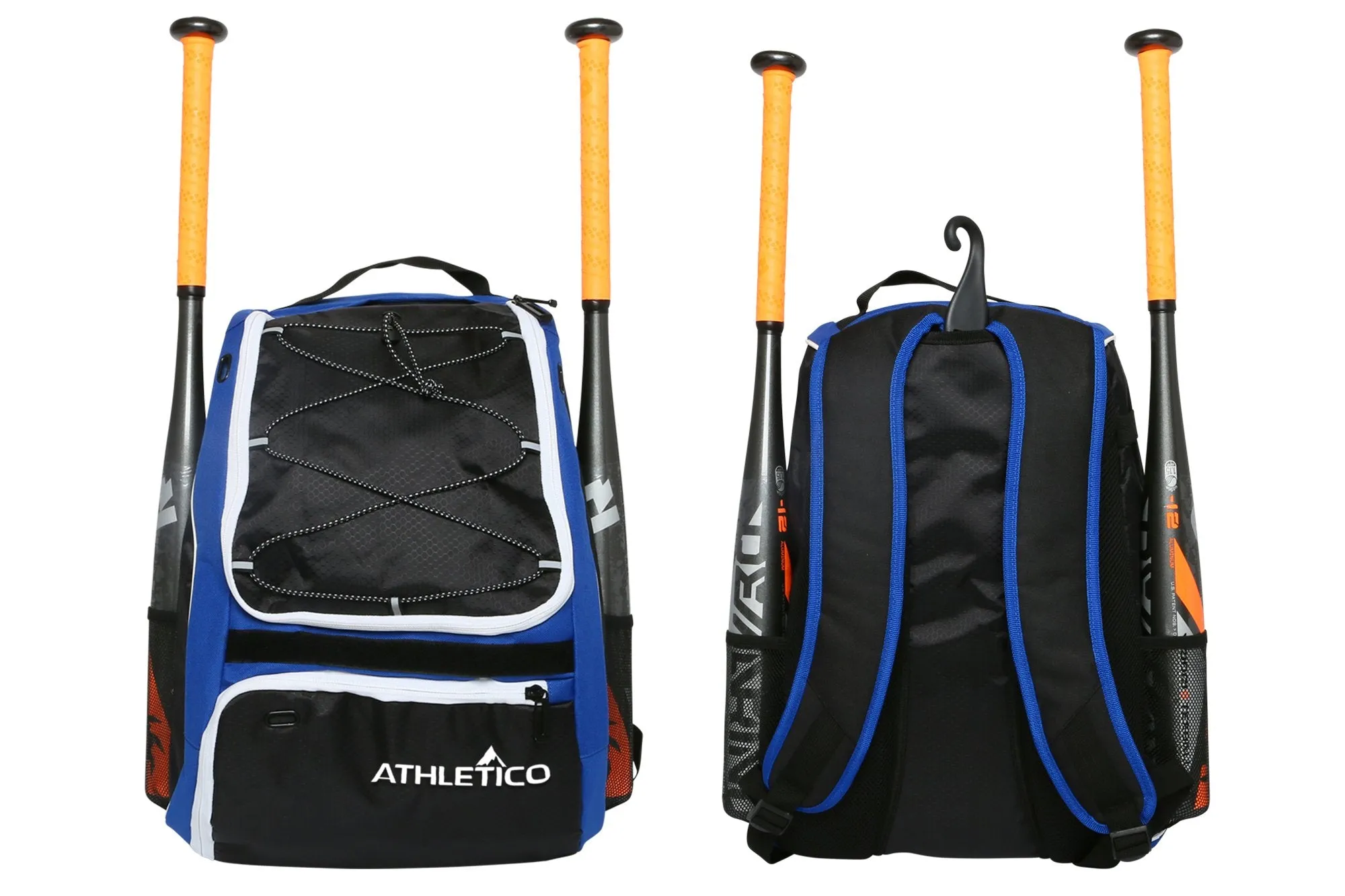 Athletico Baseball Bat Bag - Backpack for Baseball, T-Ball & Softball Equipment & Gear for Youth and Adults | Holds Bat, Helmet, Glove, Shoes | Separate Shoe Compartment & Fence Hook (Blue)