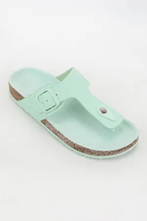 AUDRINA T-SHAPE CUT OUT UPPER THONG STYLE SLIDE SANDAL: MINT