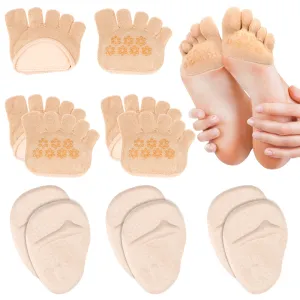 BANBAN 6 Pairs Metatarsal Pads for Women Ball of Foot Cushions Sleeves Forefoot Socks Toeless Toe Topper Five Finger Half Non-Slip Invisible Separated