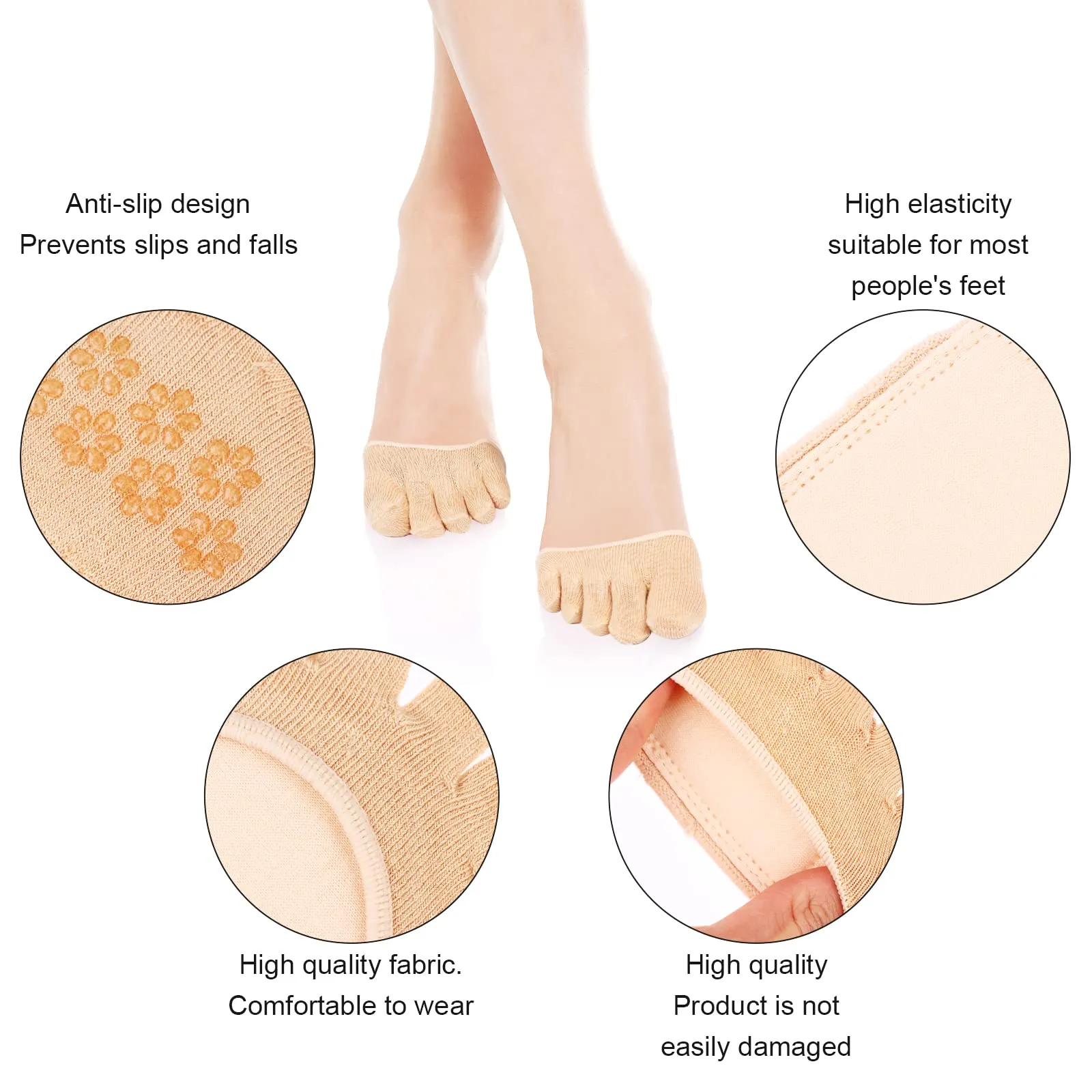 BANBAN 6 Pairs Metatarsal Pads for Women Ball of Foot Cushions Sleeves Forefoot Socks Toeless Toe Topper Five Finger Half Non-Slip Invisible Separated