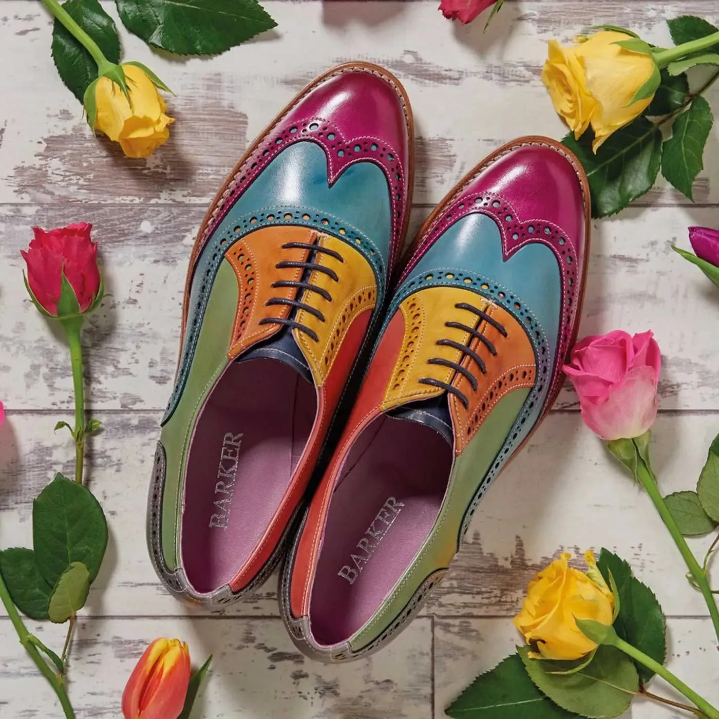 BARKER Fearne Shoes - Ladies Brogues - Multi Coloured Hand-Painted