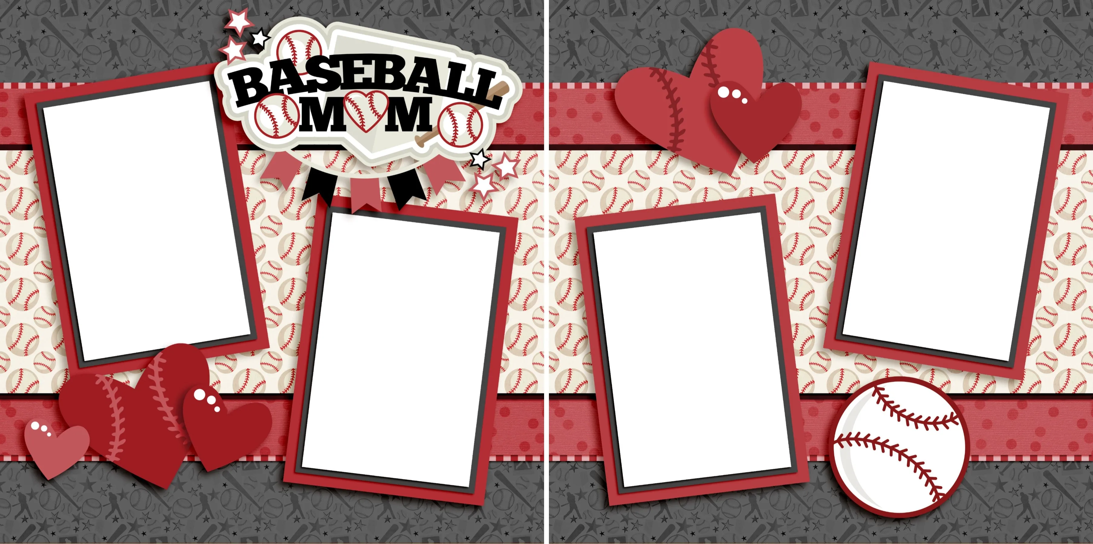 Baseball Mom Red - Digital Scrapbook Pages - INSTANT DOWNLOAD