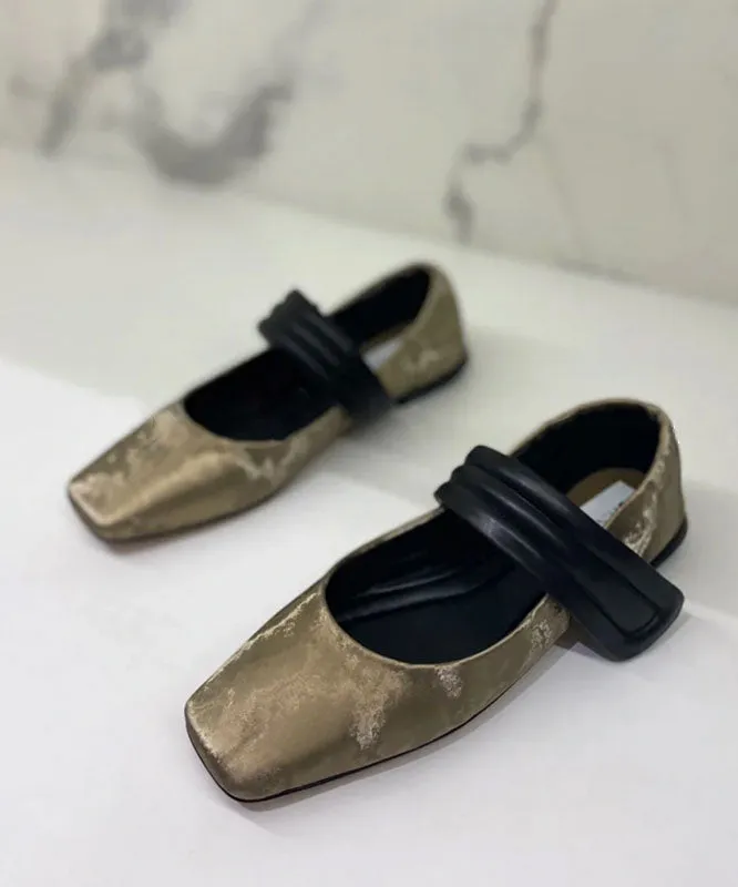 Beautiful Khaki Flat Shoes Stylish Splicing Buckle Strap