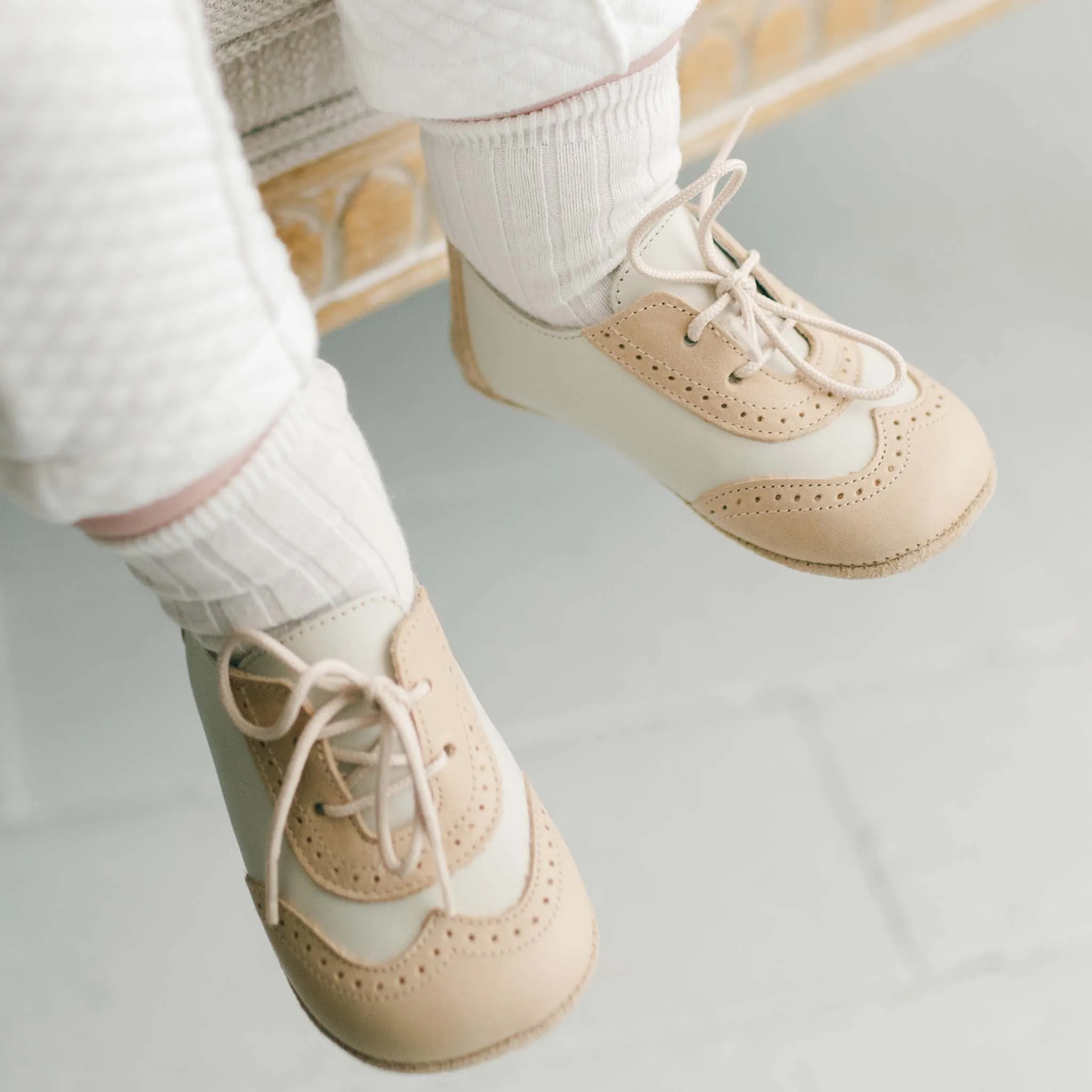 Beige & Ivory Wingtip Shoes