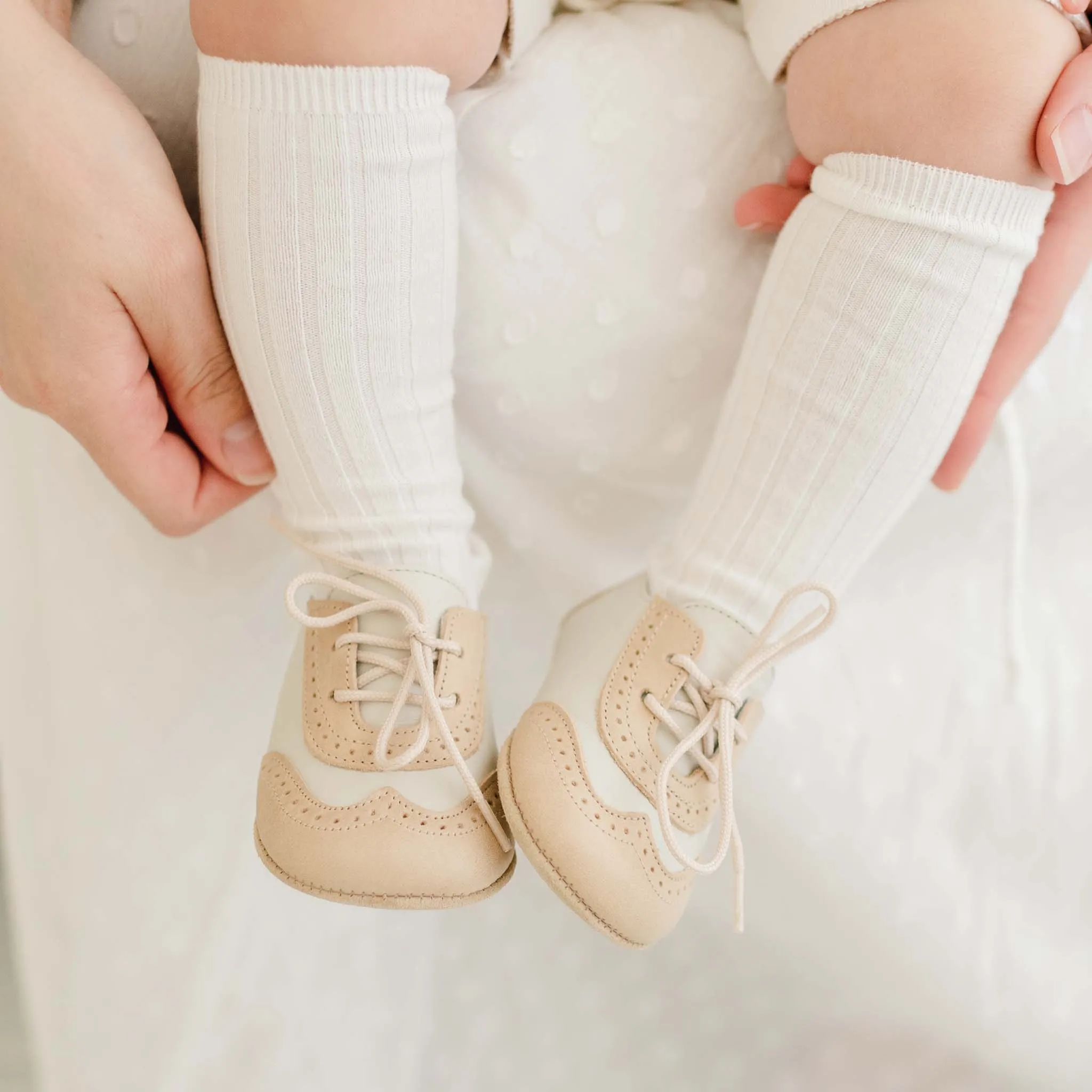 Beige & Ivory Wingtip Shoes