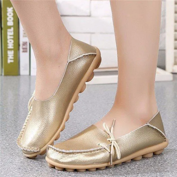 Big Size Shine Lace Up Flat Soft Pure Color Leather Shoes