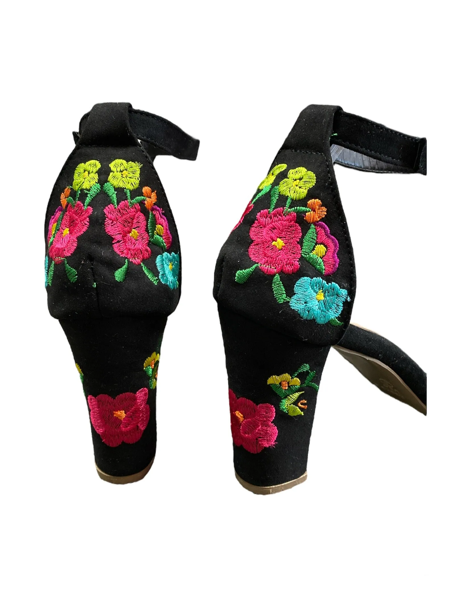 Black Floral Embroidered Heels