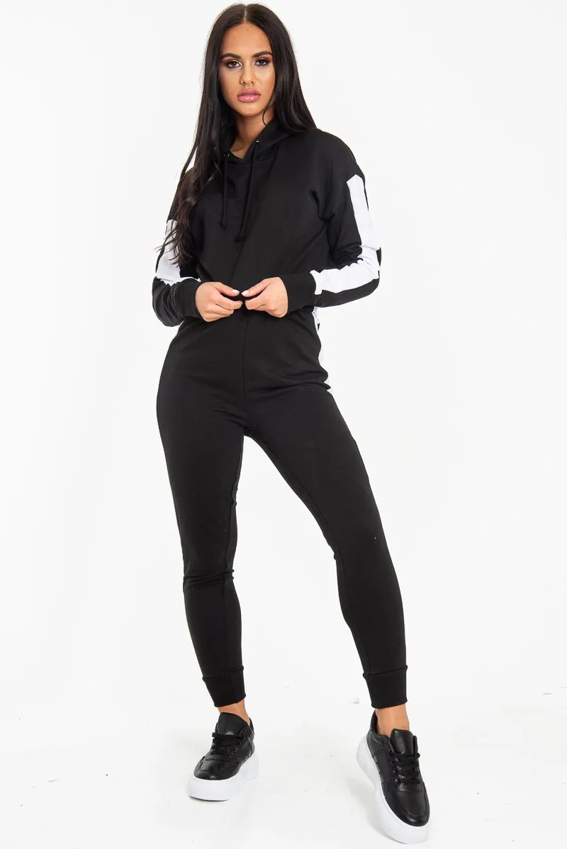 Black Side Stripe Cropped Hoodie and Jogger Set - Darshi