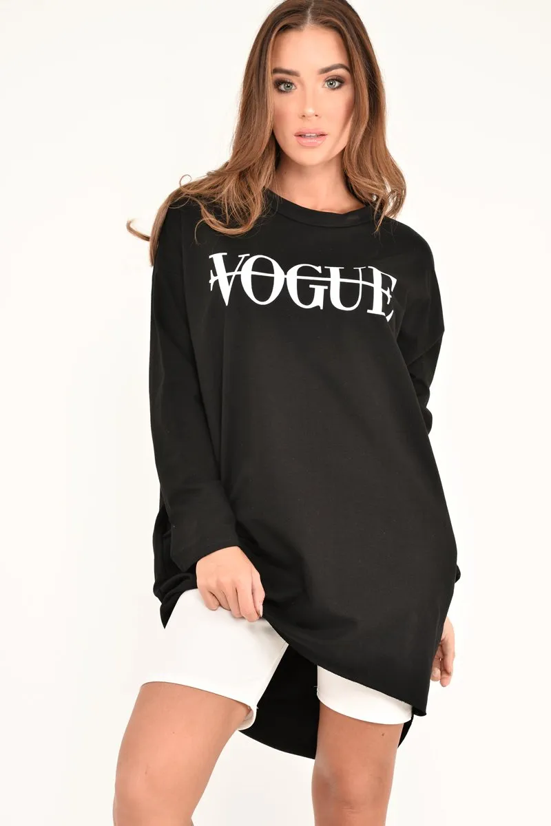 Black Vogue Slogan Oversized Jumper - Bray