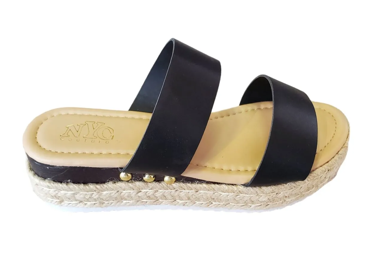 BLACK WEDGE ESPADRILLE SANDAL