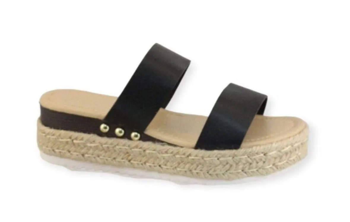 BLACK WEDGE ESPADRILLE SANDAL