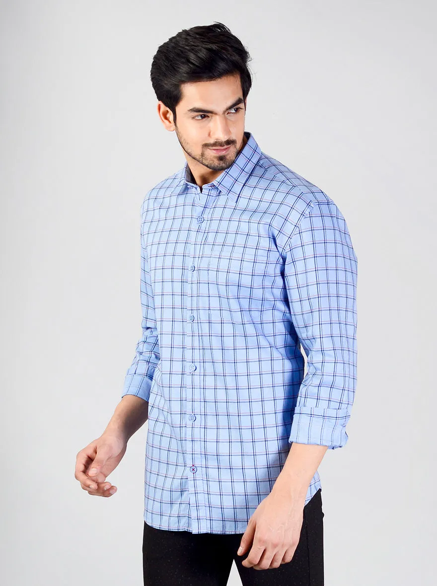 Blue Checked Slim Fit Casual Shirt | JadeBlue