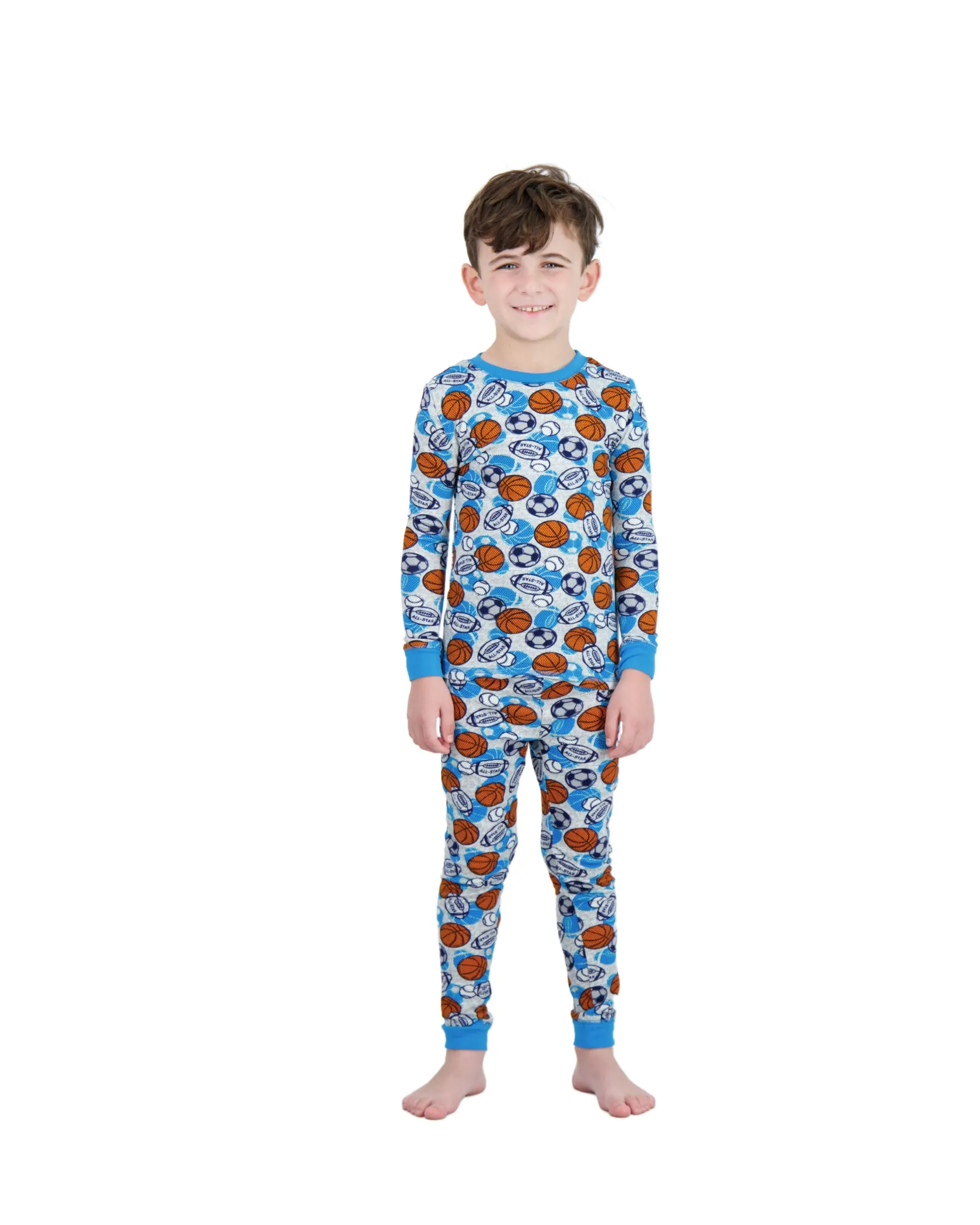 Boys 2-Piece Super Soft Jersey Snug-Fit Pajama Set- Sports, Grey & Blue Pajama Set for Toddlers and Boys