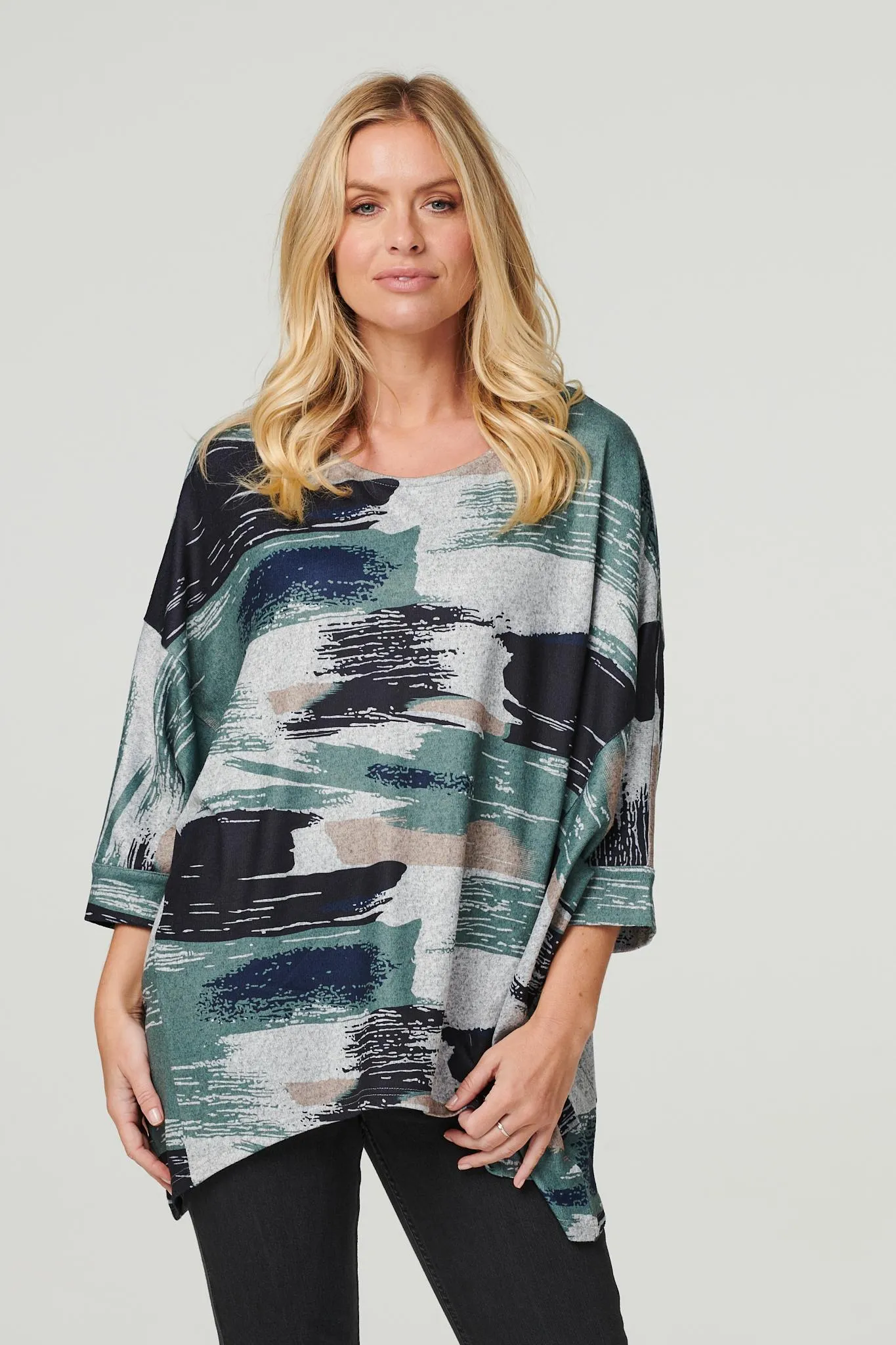 Brushstroke Print Oversized Top