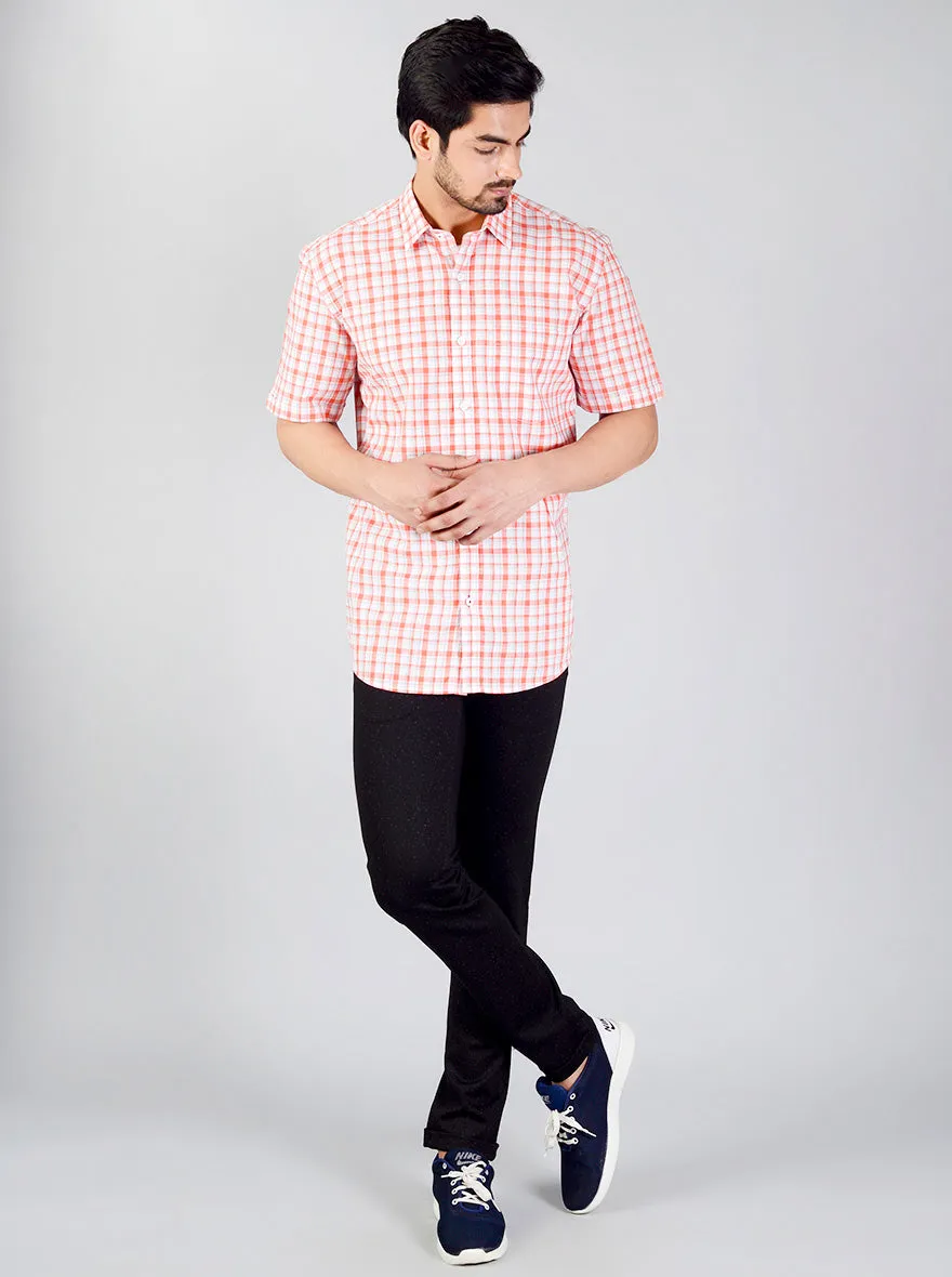 Camellia Orange Checked Slim Fit Casual Shirt | JadeBlue