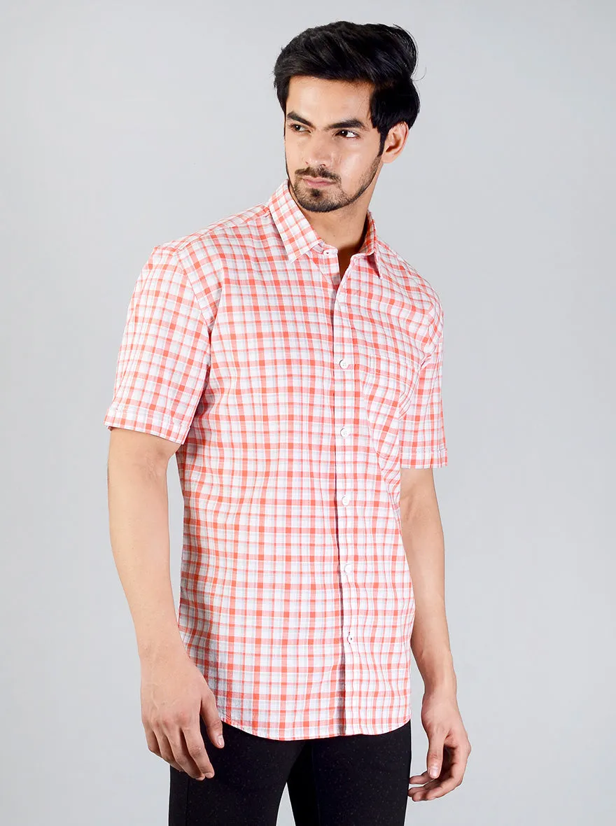 Camellia Orange Checked Slim Fit Casual Shirt | JadeBlue