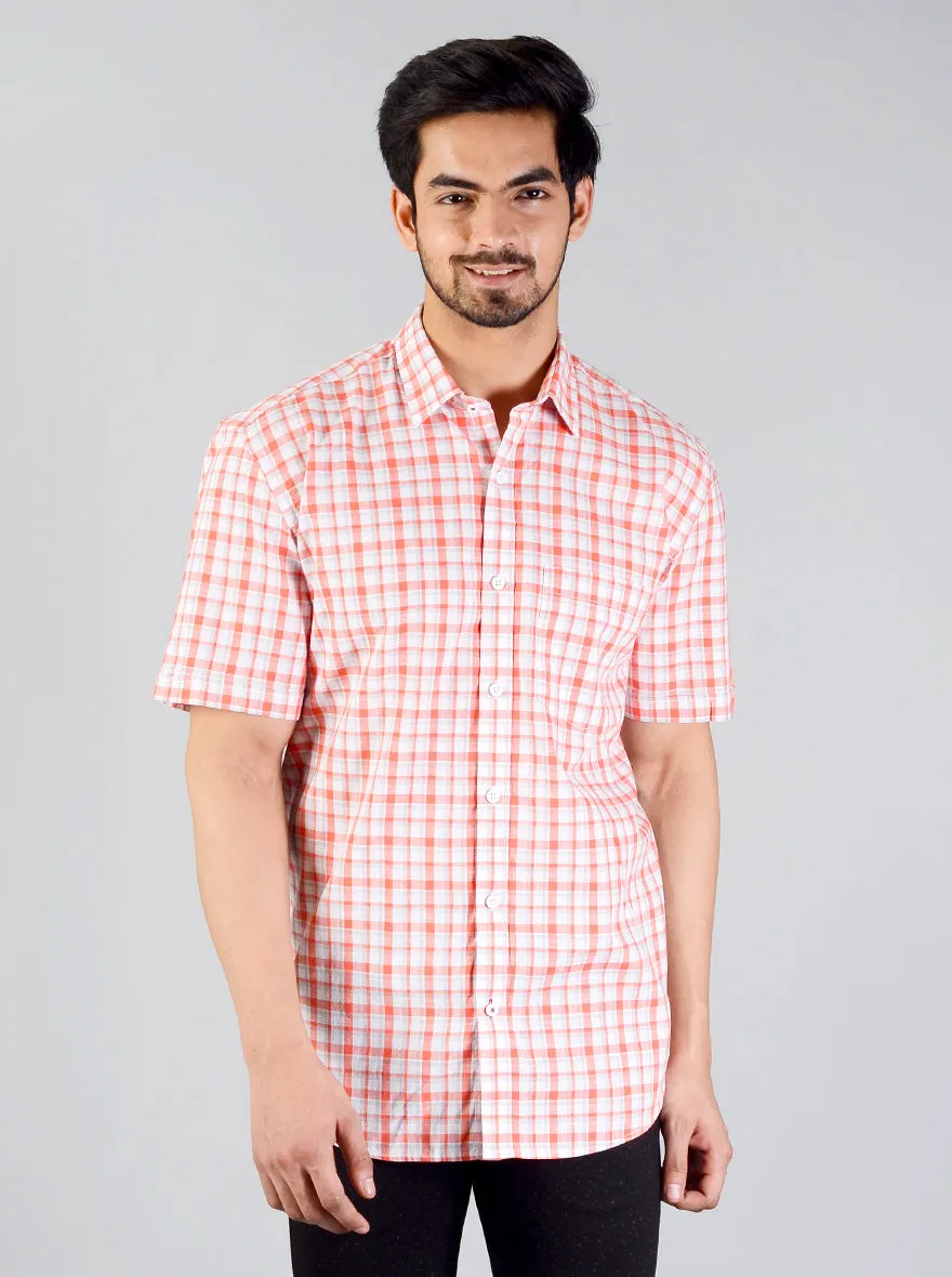 Camellia Orange Checked Slim Fit Casual Shirt | JadeBlue