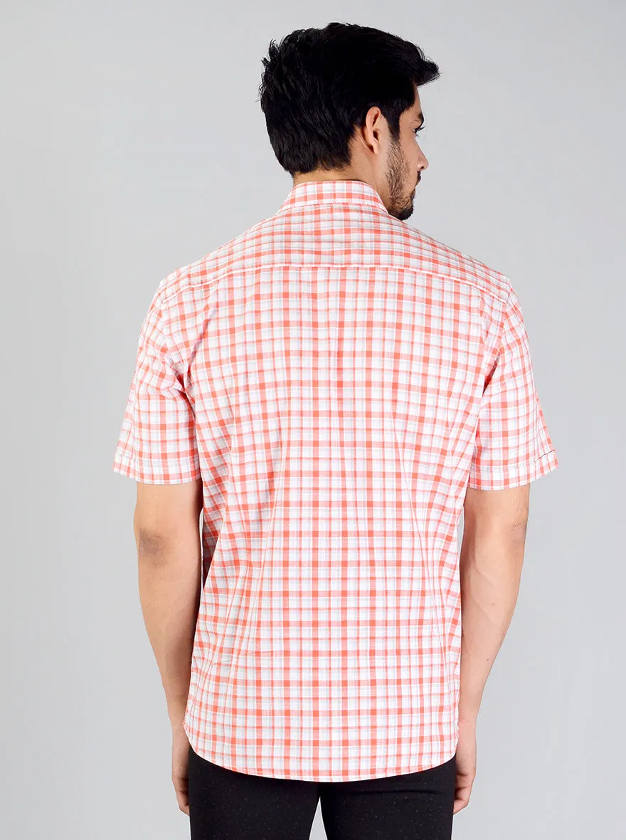 Camellia Orange Checked Slim Fit Casual Shirt | JadeBlue