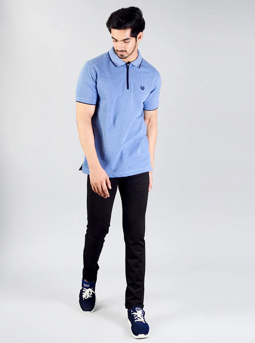 Campunula Blue Solid Slim Fit Polo T-shirt | Greenfibre