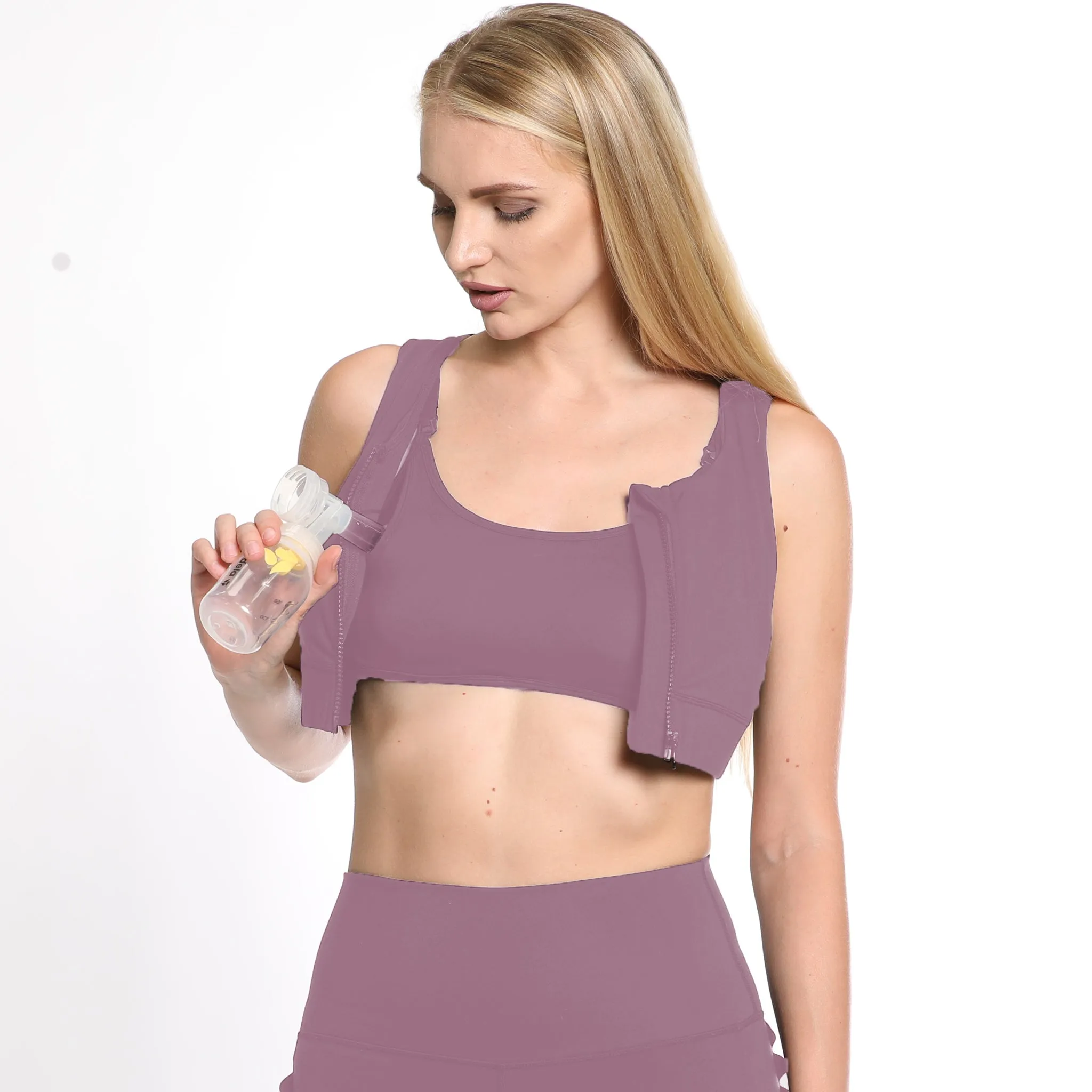 Capucine 2 - High Neck High Support Nursing & Hands Free Pumping Sports Bra (Lavender Smoke)