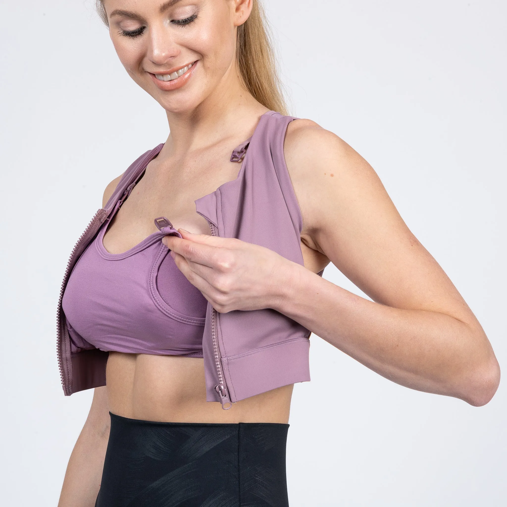 Capucine 2 - High Neck High Support Nursing & Hands Free Pumping Sports Bra (Lavender Smoke)