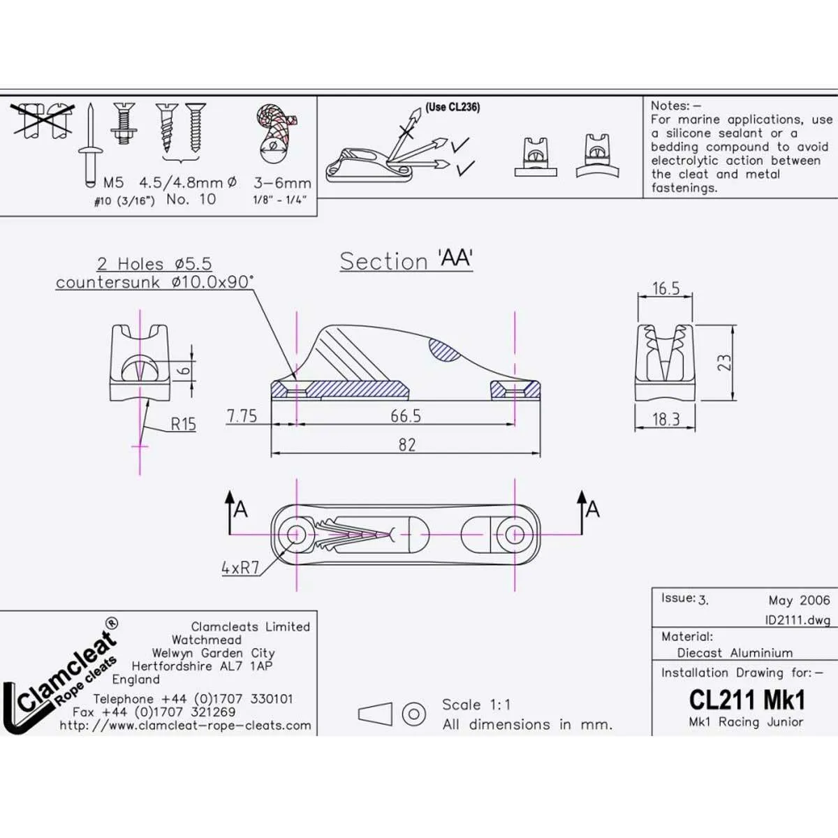 Clamcleat Racing Junior MK1 Anodised Cleat - CL211 MK1AN/R