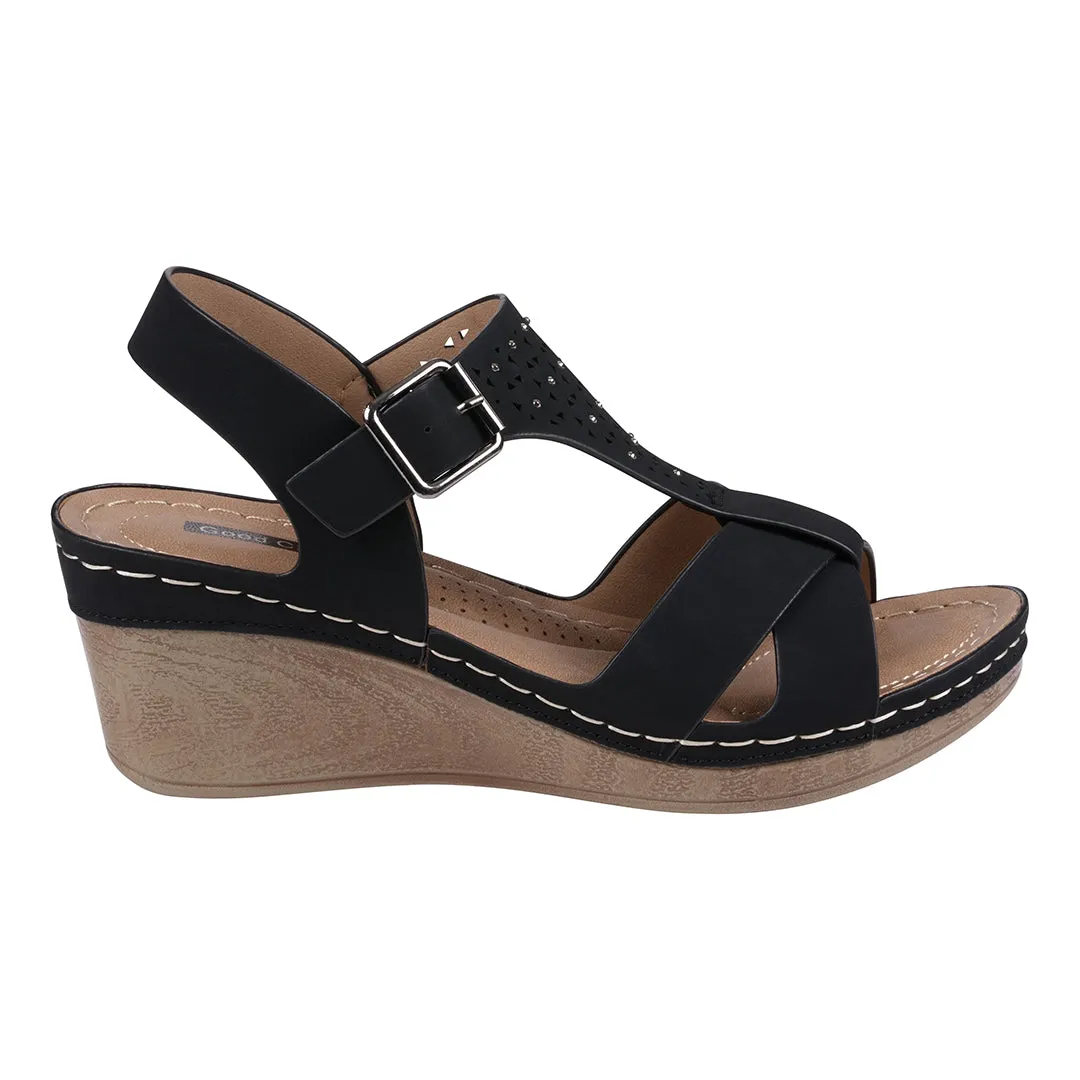 Cole Black Embellished T-Stap Wedge Sandals